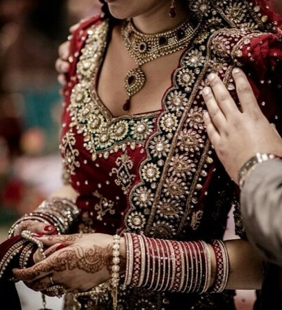 punjabi bride, lengha and red