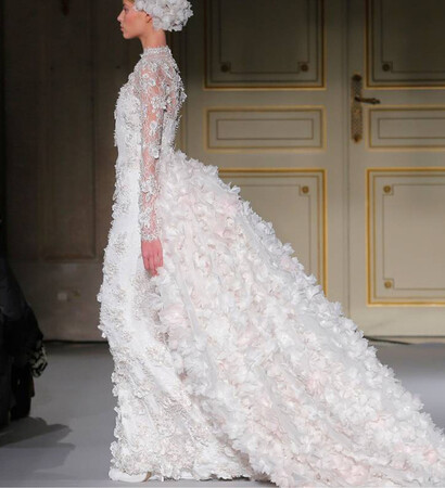 dress, runway and white