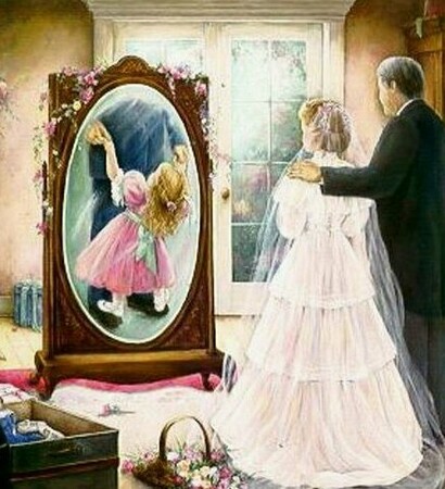 daughter and father, art and bride