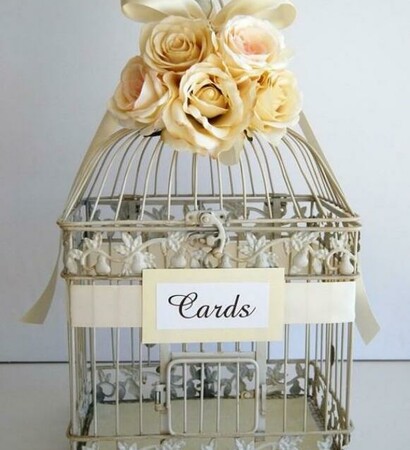 birdcage, guestbook and cards