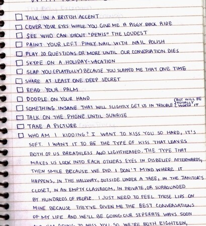 bucket list, couple and kiss