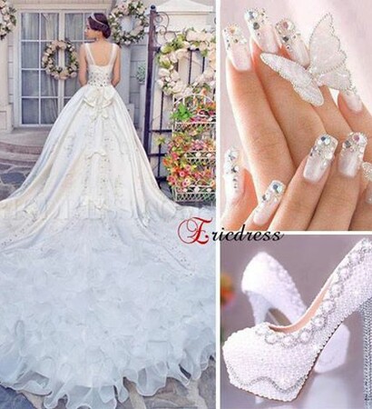 wedding dress, shoes and flower