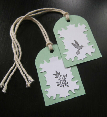 leaves stamp, bird stamp and party favors