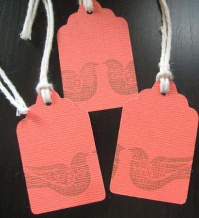 gift tags, bird stamp and poppy
