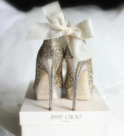 gold, high heels and Jimmy Choo