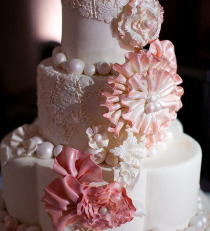 wedding cake, lace and flowers