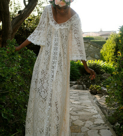 boho wedding dress, lace crochet dress and kaftan