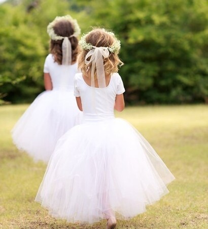 pink, flower girl and bridal party
