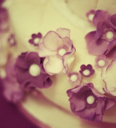 white, purple and cake