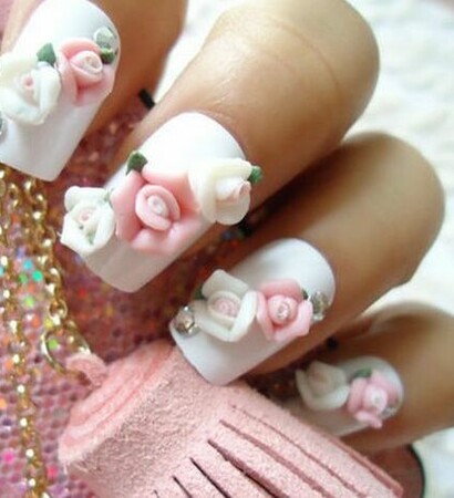 nail design, pink and floral