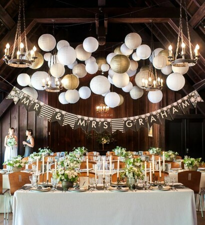 paper lanterns, chandeliers and decorations