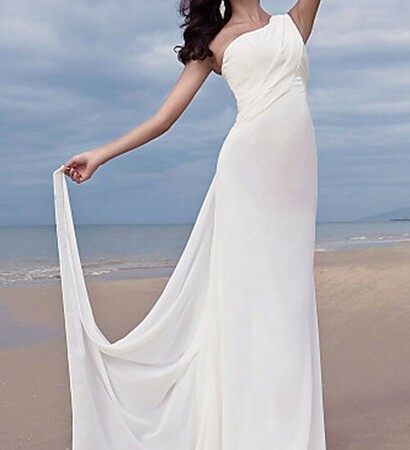 beach wedding dress, dress and white