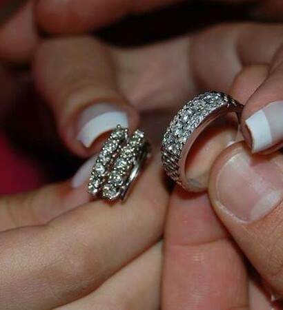 wedding dress, ring and hair