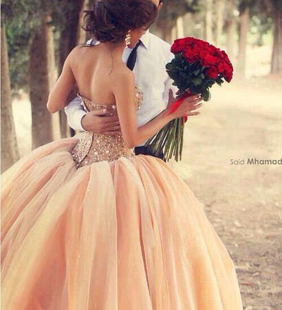 red, dress and roses