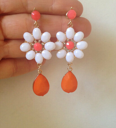 wedding floral earrings, bridesmaid earrings and bridal orange earrings