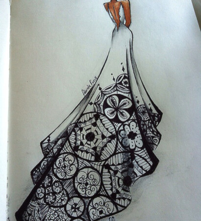 sketch, girl and dress