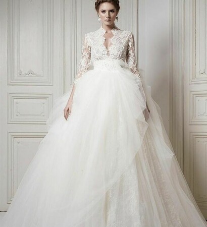 long sleeved, ball gown and embroidered