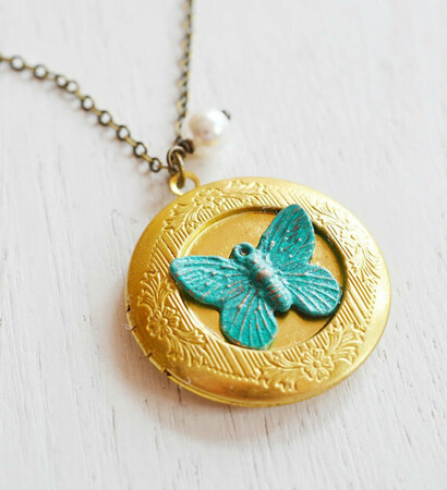 butterfly locket, insect jewelry and whimsical locket