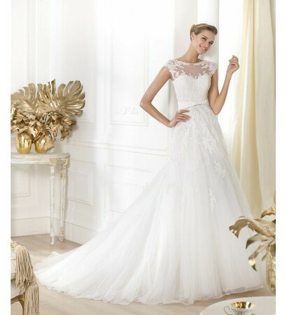 cap sleeves, a line and bridal dress