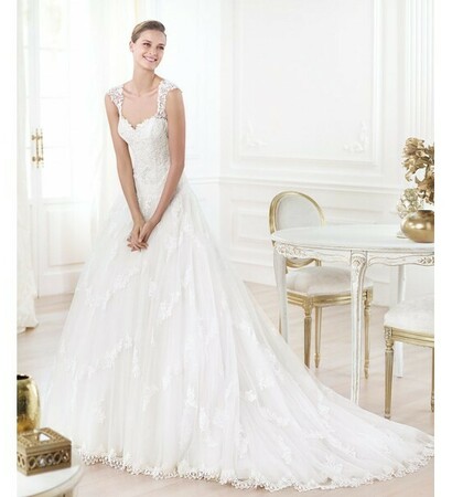 wedding dress, wedding gown and a line