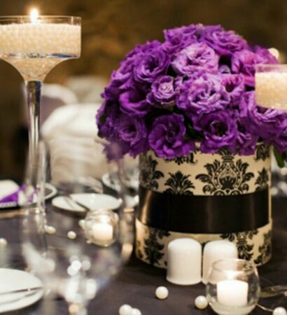 wedding venue, centerpiece and bouquet