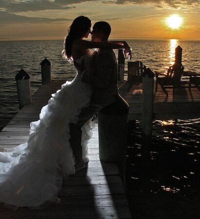 sunset, beach and groom