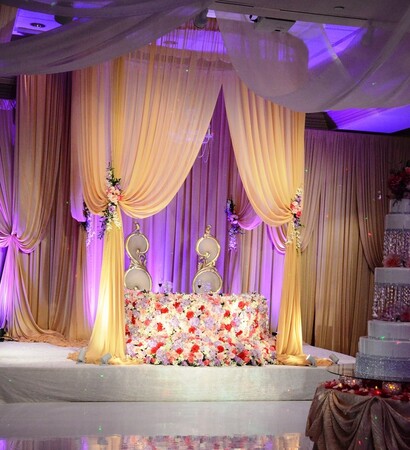 wedding design, ornate chairs and sweet heart table