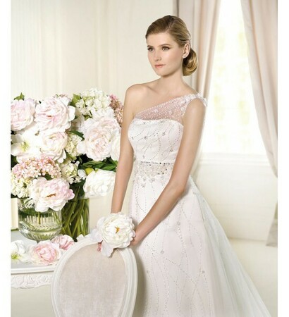 beaded, one shoulder and tulle