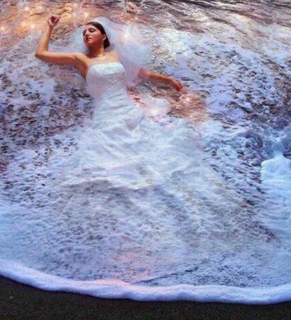 wave, bride and bridal gown