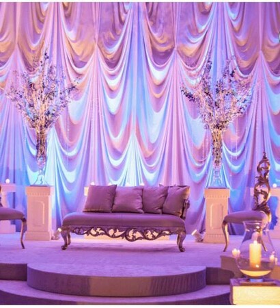 wedding design, ivory fabric and reception stage