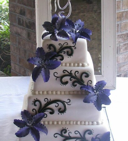 cake, purple and lilies