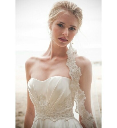 bridal gown, strapless and satin