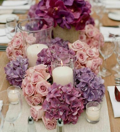 pink, violets and candles