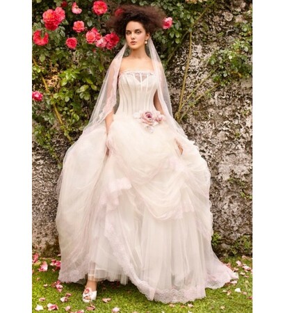 strapless, ruffled and bridal gown