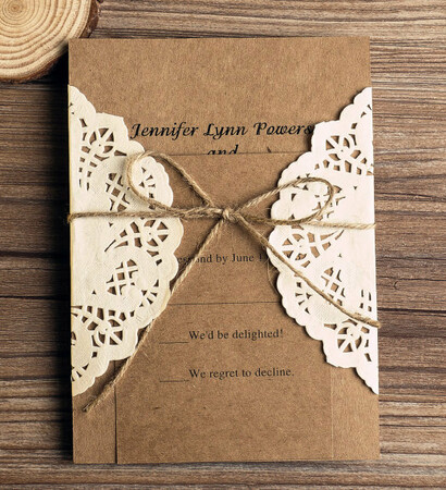 chic wedding invites, lace and country