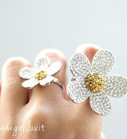 crystals flower ring, wedding jewelry and flower ring