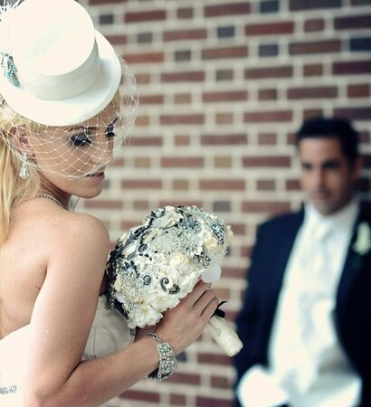 top hat, bridal and head dress