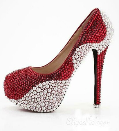 rhinestone, stiletto heels and red