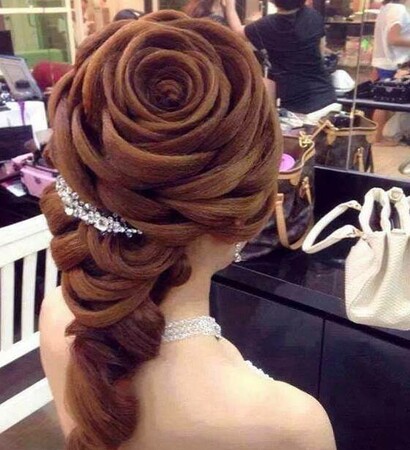 wedding hairstyle, roses and hair