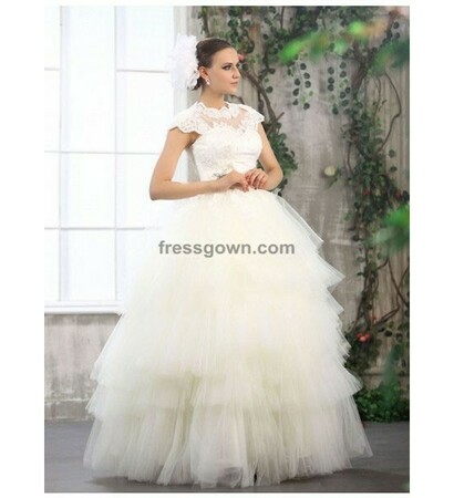cap sleeves, bridal gown and high neck