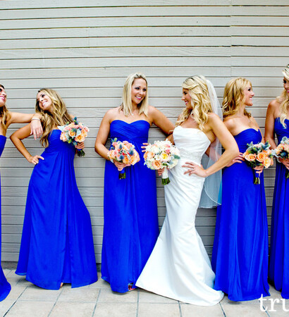 maid, bridemaids and blue bridesmaids dresses