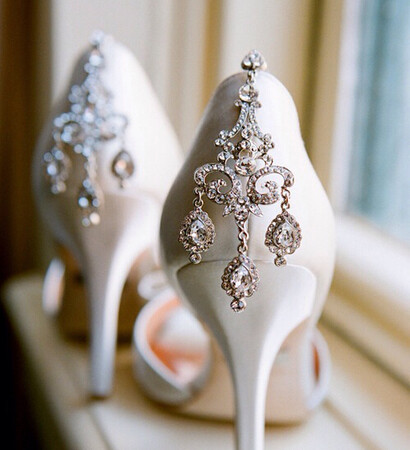 prom shoes, silver and dangling
