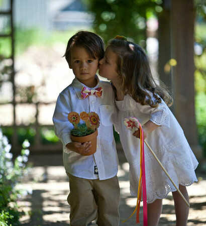 flowers, girl and boy
