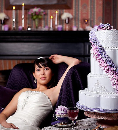 cake, purple and pink