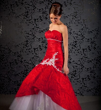 fashion, wedding dress and red
