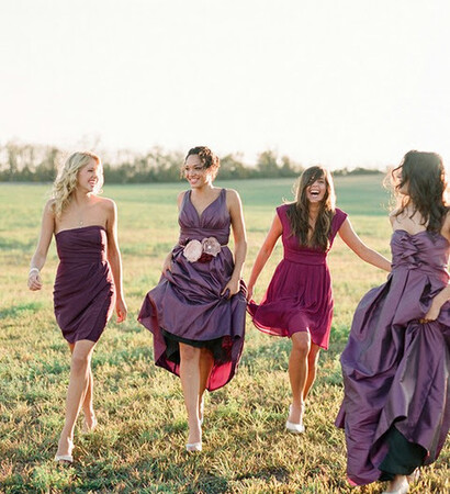 purple, bridesmaids and friends