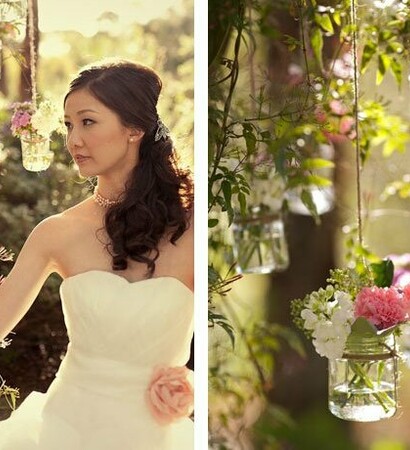 dress, jars and flowers