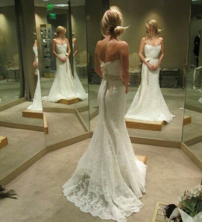 woman, mirror and wedding dress