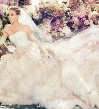 wedding dress, girl and flowers