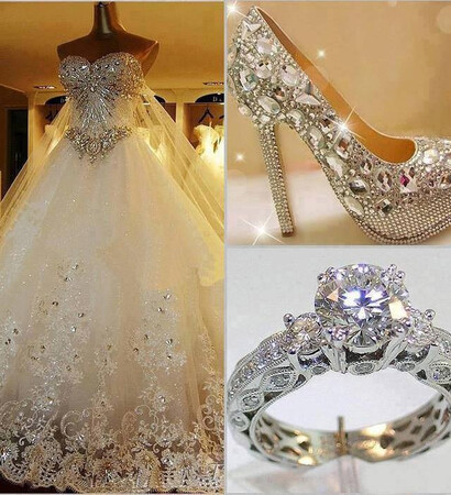 cute heels, diamonds and beautiful wedding dress